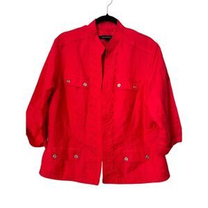Ashley Stewart Blazer Size 16W Red Linen Rayon Blend 3/4 Sleeve Jacket